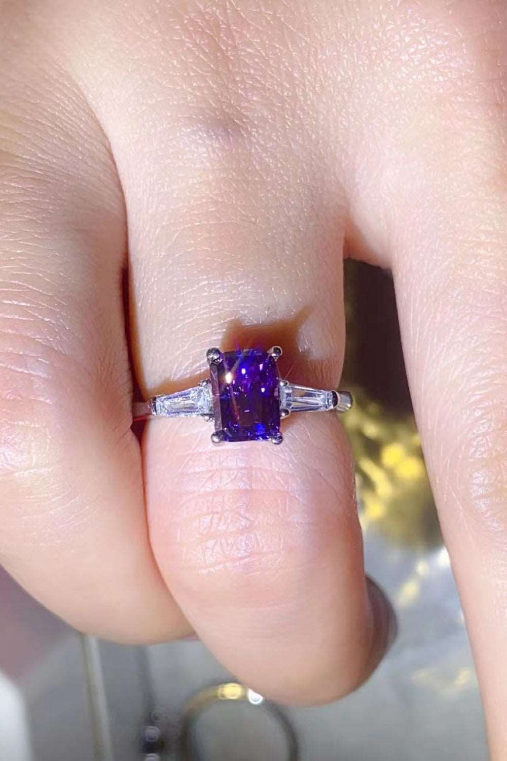 1 Carat Moissanite Platinum-Plated Rectangle Ring in Purple Ti Amo I love you