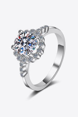 1 Carat Moissanite Rhodium-Plated Halo Ring Ti Amo I love you