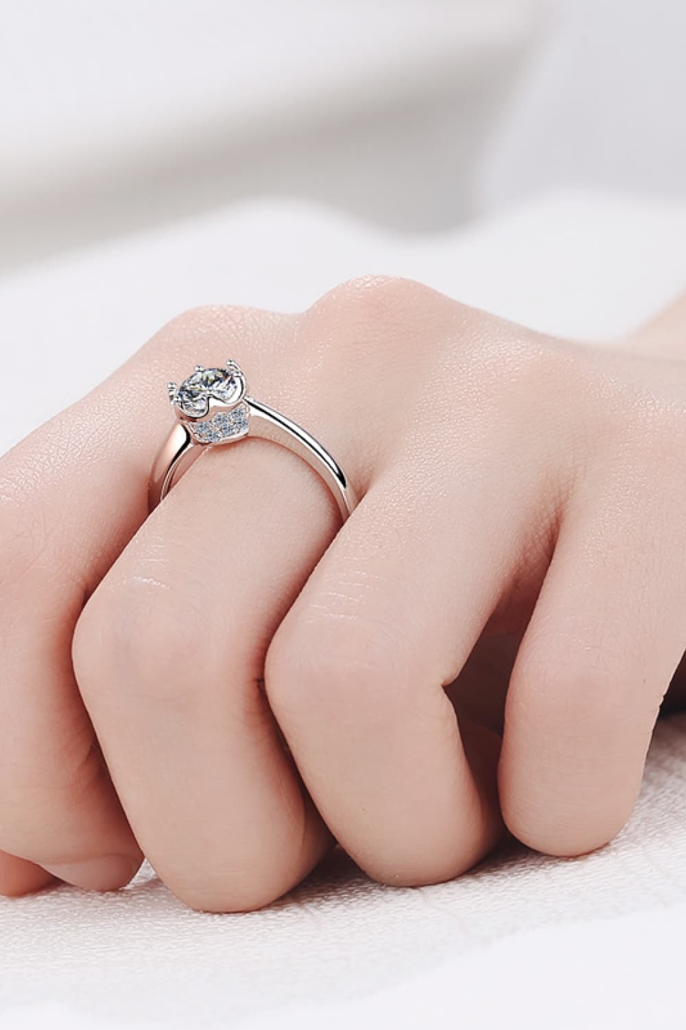 1 Carat Moissanite Rhodium-Plated Solitaire Ring Ti Amo I love you