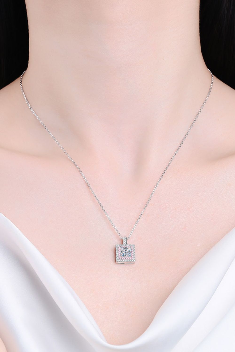 1 Carat Moissanite Square Pendant Chain Necklace Ti Amo I love you