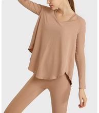 Load image into Gallery viewer, Light Thin Loose Moisture Wicking Yoga Workout Top Slimming Belly Covering Irregular Asymmetric Swing Circumference Quick Drying Long Sleeve
