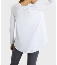 Load image into Gallery viewer, Light Thin Loose Moisture Wicking Yoga Workout Top Slimming Belly Covering Irregular Asymmetric Swing Circumference Quick Drying Long Sleeve
