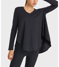 Load image into Gallery viewer, Light Thin Loose Moisture Wicking Yoga Workout Top Slimming Belly Covering Irregular Asymmetric Swing Circumference Quick Drying Long Sleeve

