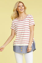 Load image into Gallery viewer, Plus Button Stripe Chambray Layered Tunic
