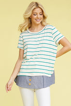 Load image into Gallery viewer, Plus Button Stripe Chambray Layered Tunic
