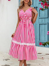 Load image into Gallery viewer, Honey Lace Detail Striped Surplice Sleeveless Dress
