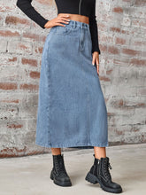 Load image into Gallery viewer, Slit High Waist Denim Skirt with Pockets
