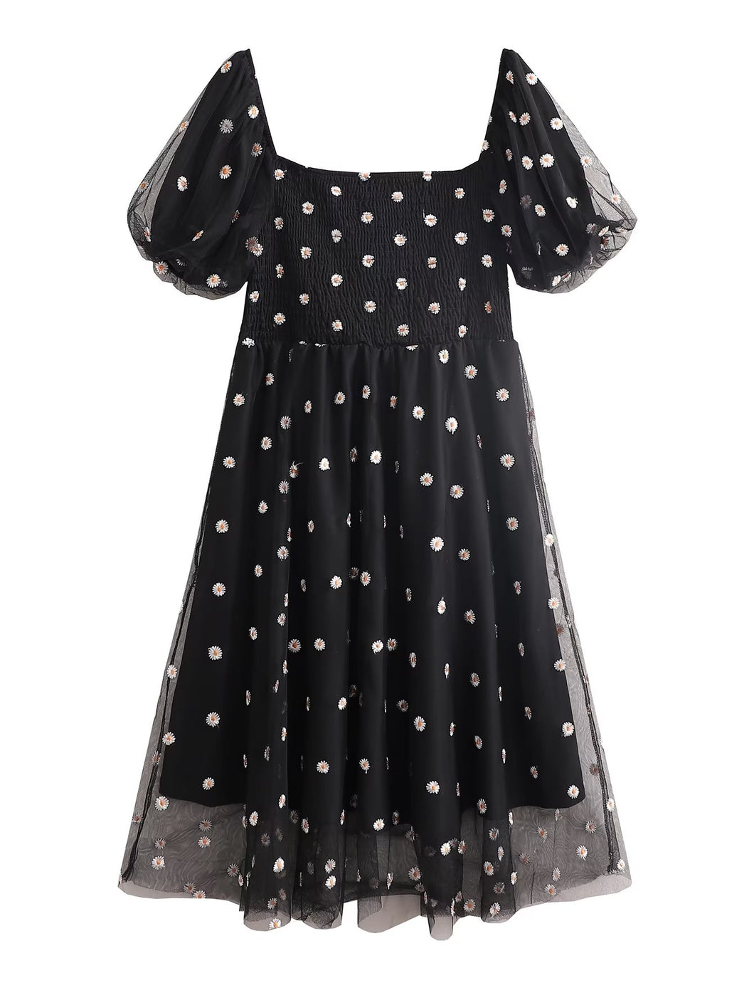 Women Black Loose Office Polka  Midi Dress High Waist Dress