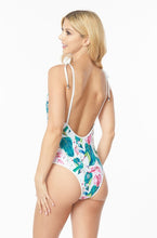 Load image into Gallery viewer, One Piece Bathing Suit Floral Print Shoulder Tie Swimsuit

