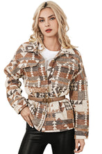 Load image into Gallery viewer, Brown Aztec Print Flap Pocket Button-up Jacket
