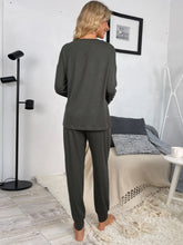 Load image into Gallery viewer, Shiny Round Neck Top and Drawstring Pants Lounge Set
