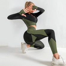 Load image into Gallery viewer, 11 Colors - 3pc Set - Yoga Seamless Gym Clothing Sports Set - Leggings + Crop Top + Jacket  - Fitness Gym Trackset Outfits Ti Amo I love you
