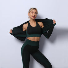 Load image into Gallery viewer, 11 Colors - 3pc Set - Yoga Seamless Gym Clothing Sports Set - Leggings + Crop Top + Jacket  - Fitness Gym Trackset Outfits Ti Amo I love you
