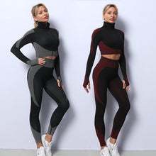 Load image into Gallery viewer, 11 Colors - 3pc Set - Yoga Seamless Gym Clothing Sports Set - Leggings + Crop Top + Jacket  - Fitness Gym Trackset Outfits Ti Amo I love you
