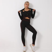 Load image into Gallery viewer, 11 Colors - 3pc Set - Yoga Seamless Gym Clothing Sports Set - Leggings + Crop Top + Jacket  - Fitness Gym Trackset Outfits Ti Amo I love you
