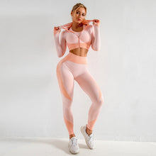 Load image into Gallery viewer, 11 Colors - 3pc Set - Yoga Seamless Gym Clothing Sports Set - Leggings + Crop Top + Jacket  - Fitness Gym Trackset Outfits Ti Amo I love you
