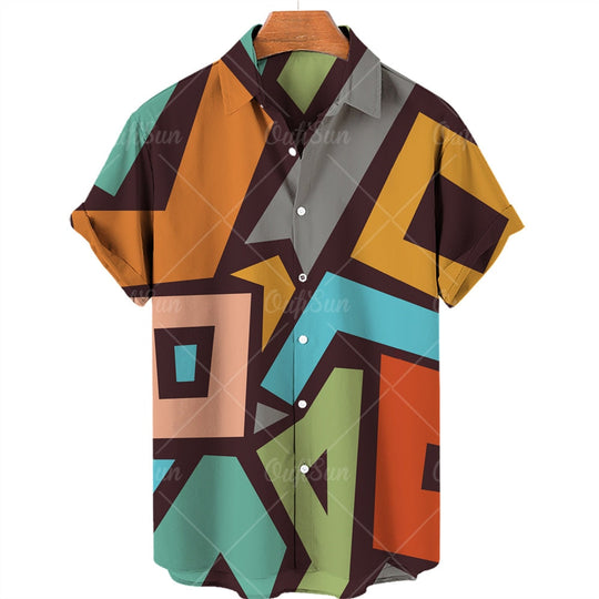 11 Styles Mens - Graffiti Oil Painting Shirt - Fashion Streetwear Hawaiian Shirt - Beach Casual Ti Amo I love you