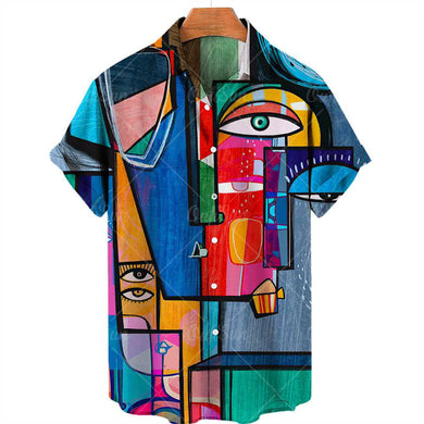 11 Styles Mens - Graffiti Oil Painting Shirt - Fashion Streetwear Hawaiian Shirt - Beach Casual Ti Amo I love you