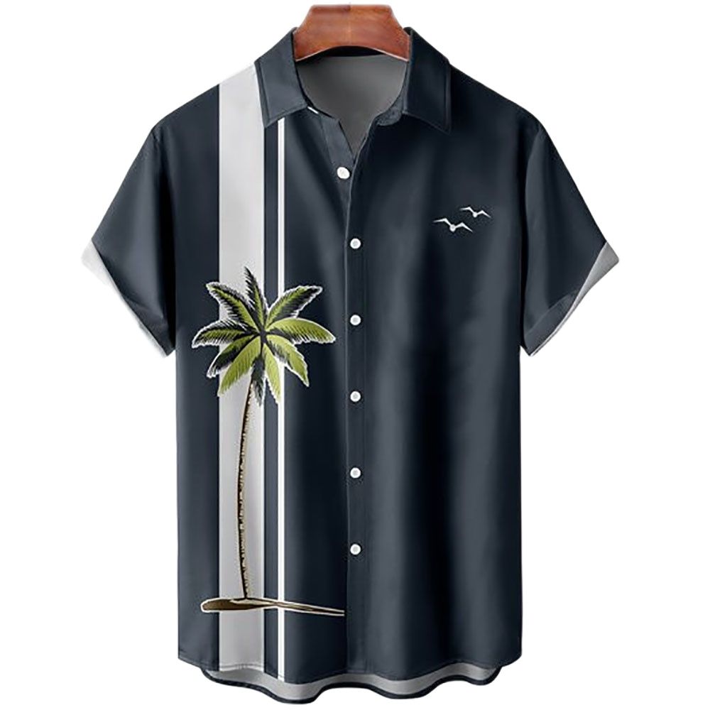 11 Styles - Mens - Hawaiian Coconut Tree Shirt - Short Sleeve Beach Tops Ti Amo I love you