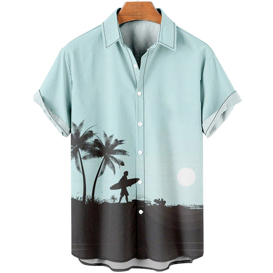 11 Styles - Mens - Hawaiian Coconut Tree Shirt - Short Sleeve Beach Tops Ti Amo I love you