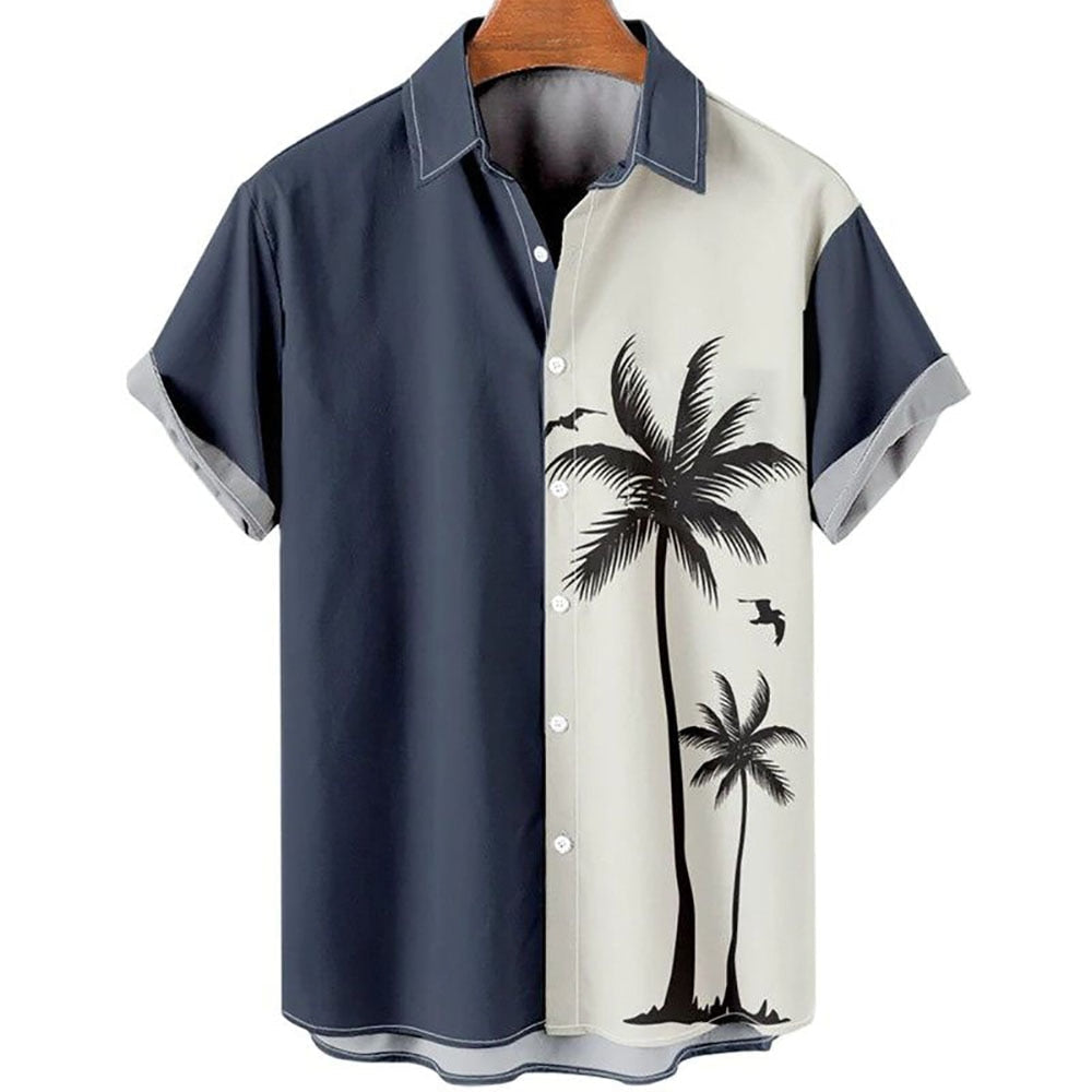 11 Styles - Mens - Hawaiian Coconut Tree Shirt - Short Sleeve Beach Tops Ti Amo I love you