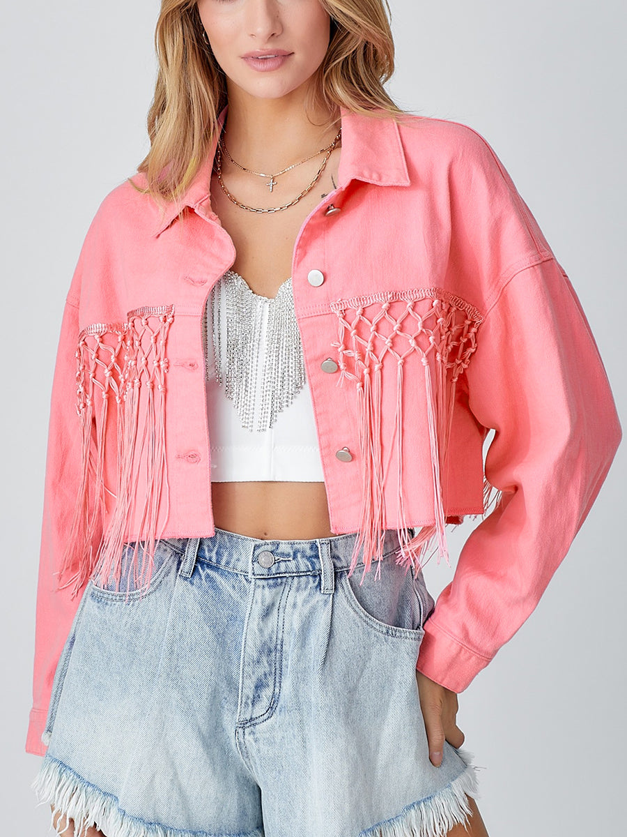 Womens Autumn Winter HOWDY Tassel Short Denim Jacket