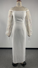 Load image into Gallery viewer, Spring Summer Women Sexy Sequin Lantern Sleeve Hip Wrapped Wedding Prom Evening Dress
