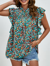 Load image into Gallery viewer, Ruffled Ditsy Floral Mock Neck Cap Sleeve Blouse
