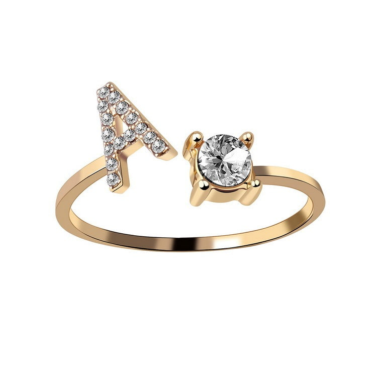 Womens New Design Adjustable 26 Initial Letter Ring Fashion Simple Elegant Jewelry