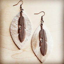 Load image into Gallery viewer, Leather Oval Earrings in Hair with Copper Feather
