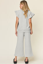 Load image into Gallery viewer, Double Take Texture Ruffle Short Sleeve Top and Drawstring Wide Leg Pants Set
