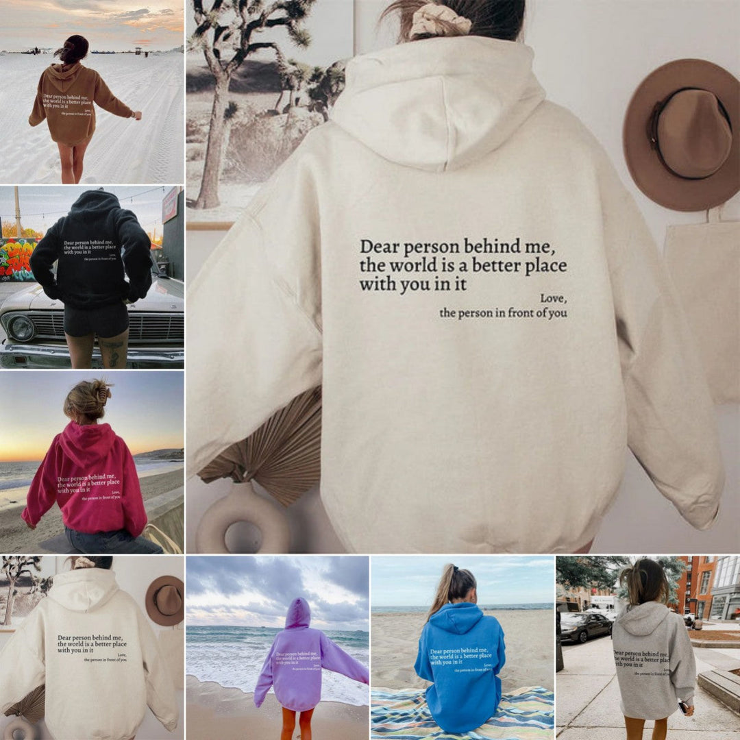 12 Colors - Dear Person Behind Me,the World Is A Better Place,with You In It,love,the Person In Front Of You - Women's Plush Kangaroo Pocket Drawstring Oversized Hoodies Ti Amo I love you