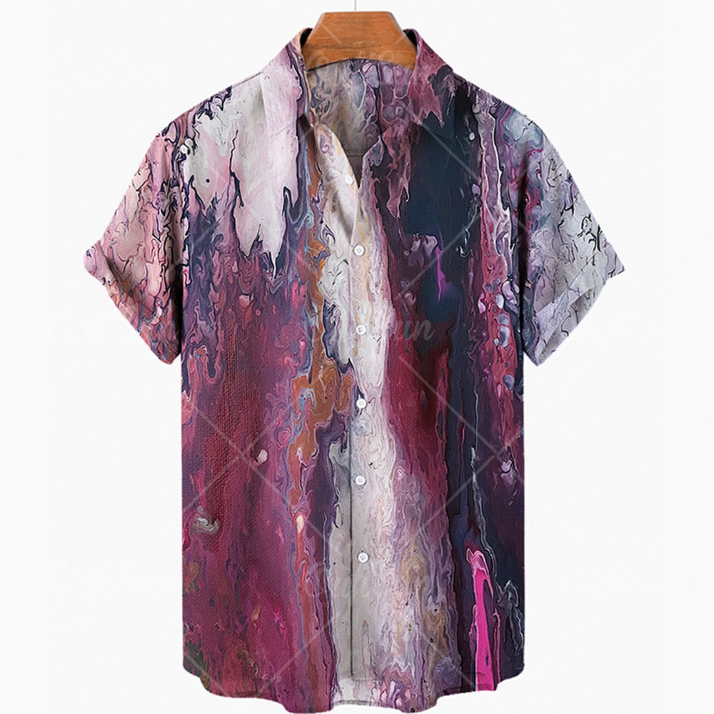 12 Styles - Oil Painting Hawaiian Shirts - Men's Fashion Short Sleeve Loose Beach Shirts Ti Amo I love you