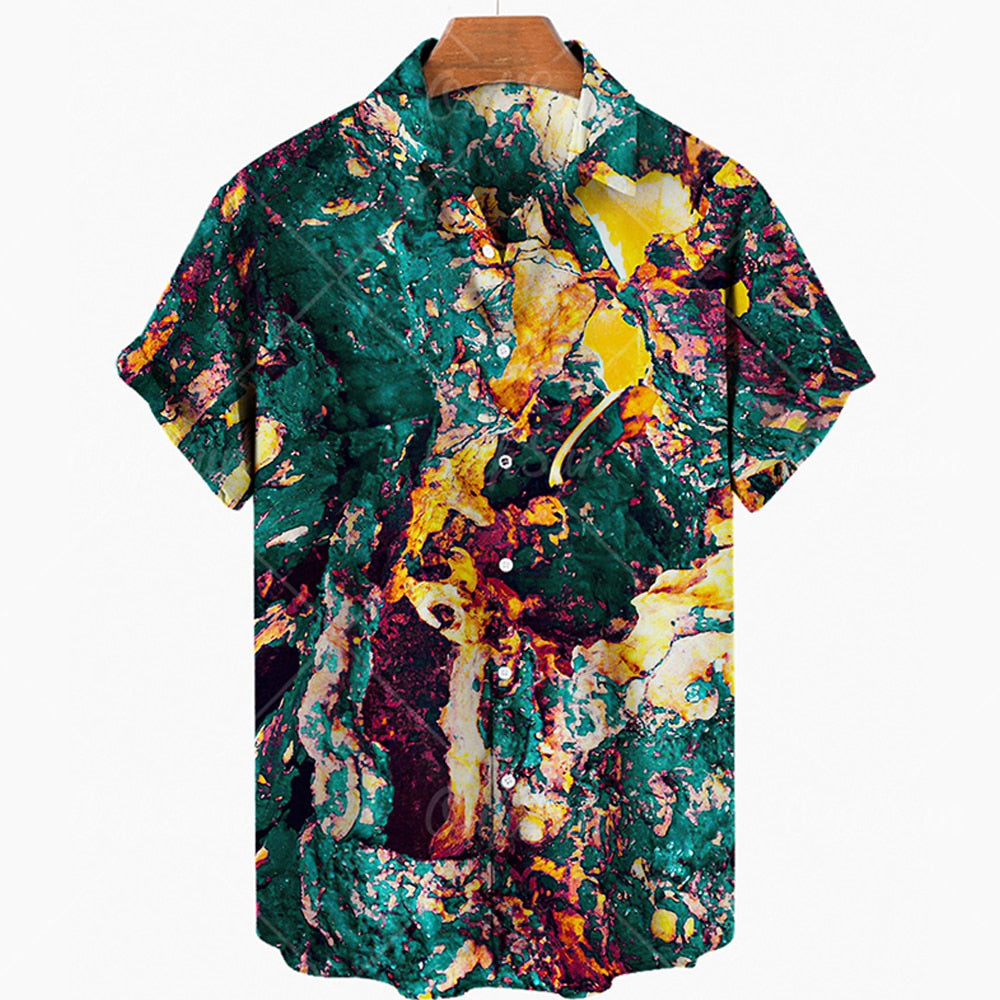 12 Styles - Oil Painting Hawaiian Shirts - Men's Fashion Short Sleeve Loose Beach Shirts Ti Amo I love you