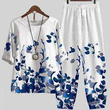 Load image into Gallery viewer, 12 styles - 2pc Set - Women&#39;s Casual O Neck Short Sleeve Shirt + High Waist Loose Pants Set Ti Amo I love you
