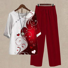 Load image into Gallery viewer, 12 styles - 2pc Set - Women&#39;s Casual O Neck Short Sleeve Shirt + High Waist Loose Pants Set Ti Amo I love you
