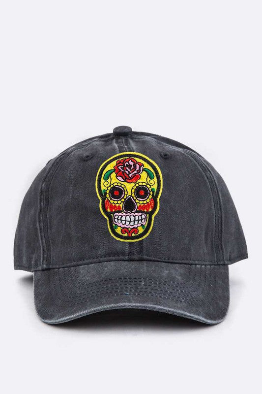 Calavera Embroidery Denim Cap