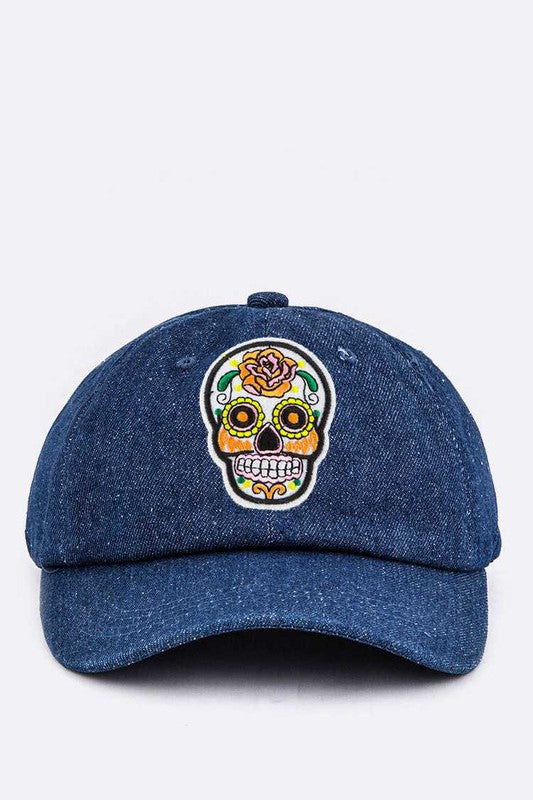 Calavera Embroidery Denim Cap