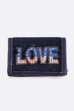 Load image into Gallery viewer, LOVE USA Sequin Patch Denim Wallet
