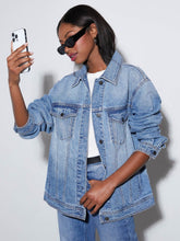 Load image into Gallery viewer, Button Up Collared Neck Denim Jacket
