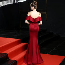Load image into Gallery viewer, Clothing Bride Long Red Bardot Appreciation Dinner Slim-Fit Fishtail Wedding Evening Dress Women Formal Gown
