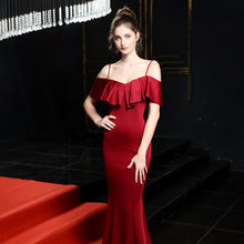 Load image into Gallery viewer, Clothing Bride Long Red Bardot Appreciation Dinner Slim-Fit Fishtail Wedding Evening Dress Women Formal Gown
