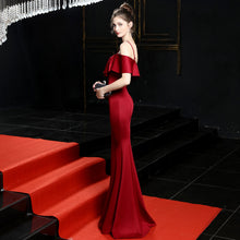 Load image into Gallery viewer, Clothing Bride Long Red Bardot Appreciation Dinner Slim-Fit Fishtail Wedding Evening Dress Women Formal Gown
