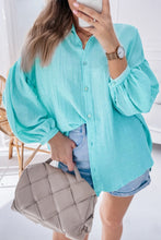 Load image into Gallery viewer, Iceland Blue Solid Puff Sleeve Loose Fit Buttoned Shirt
