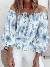 Load image into Gallery viewer, Floral Off-Shoulder Flounce Sleeve Blouse
