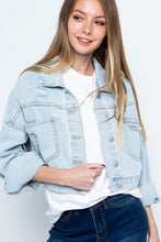 Load image into Gallery viewer, Rhinestone Fringe Distressed Denim Jacket
