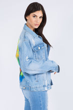 Load image into Gallery viewer, American Bazi Full Size Painted Back Distressed Denim Jacket
