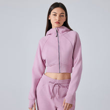 Load image into Gallery viewer, Womens Autumn Winter Zipper Hooded Cardigan Sweater Casual Short Slim Fit Yoga Wear Jacket
