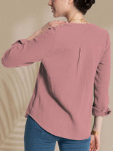 Load image into Gallery viewer, FAM-FAM Textured Notched Long Sleeve Blouse
