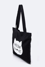 Load image into Gallery viewer, Meow Cat Print Cotton Canvas Tote
